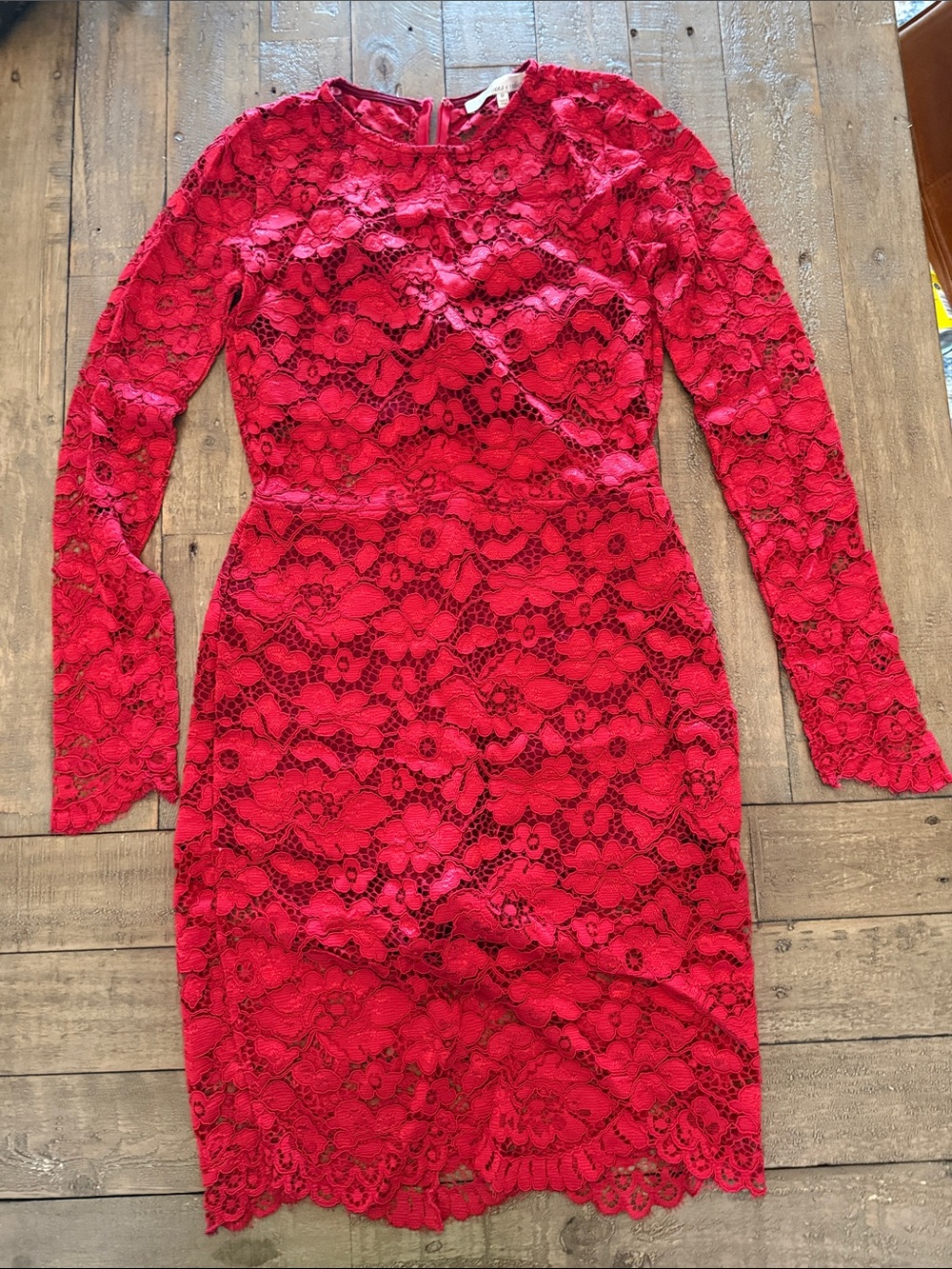 Lovers + Friends Scarlet Red Floral Lace Long Sleeve Sheath Dress